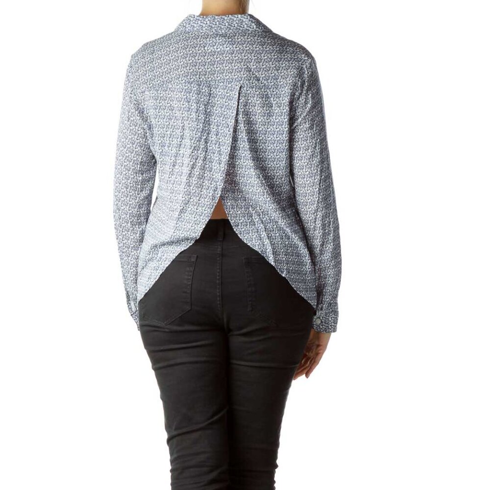 BCBGeneration Blue Floral Print Open-Back Shirt - Picture 3 of 3